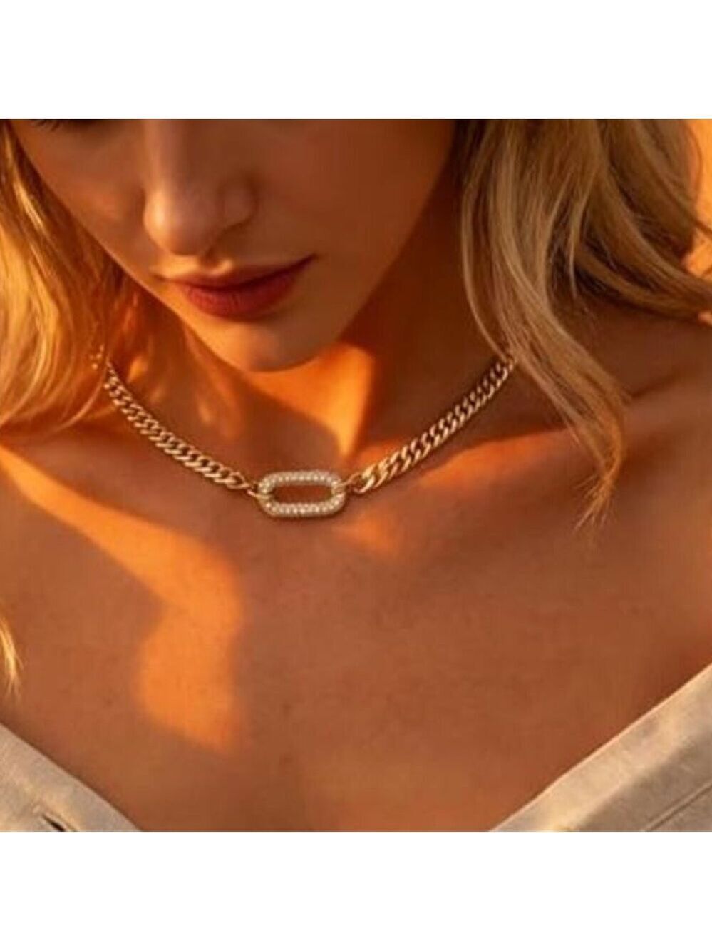 Gold Necklace for Women Trendy - Chunky Herringbone Paperclip Cuban Necklace - Picture 5 of 8
